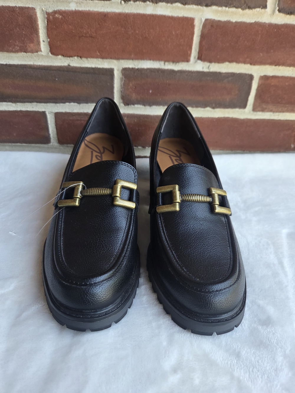 Zodiac Black Faux-Leather Lug Sole Loafers with Gold Buckle - Picture 12 of 12